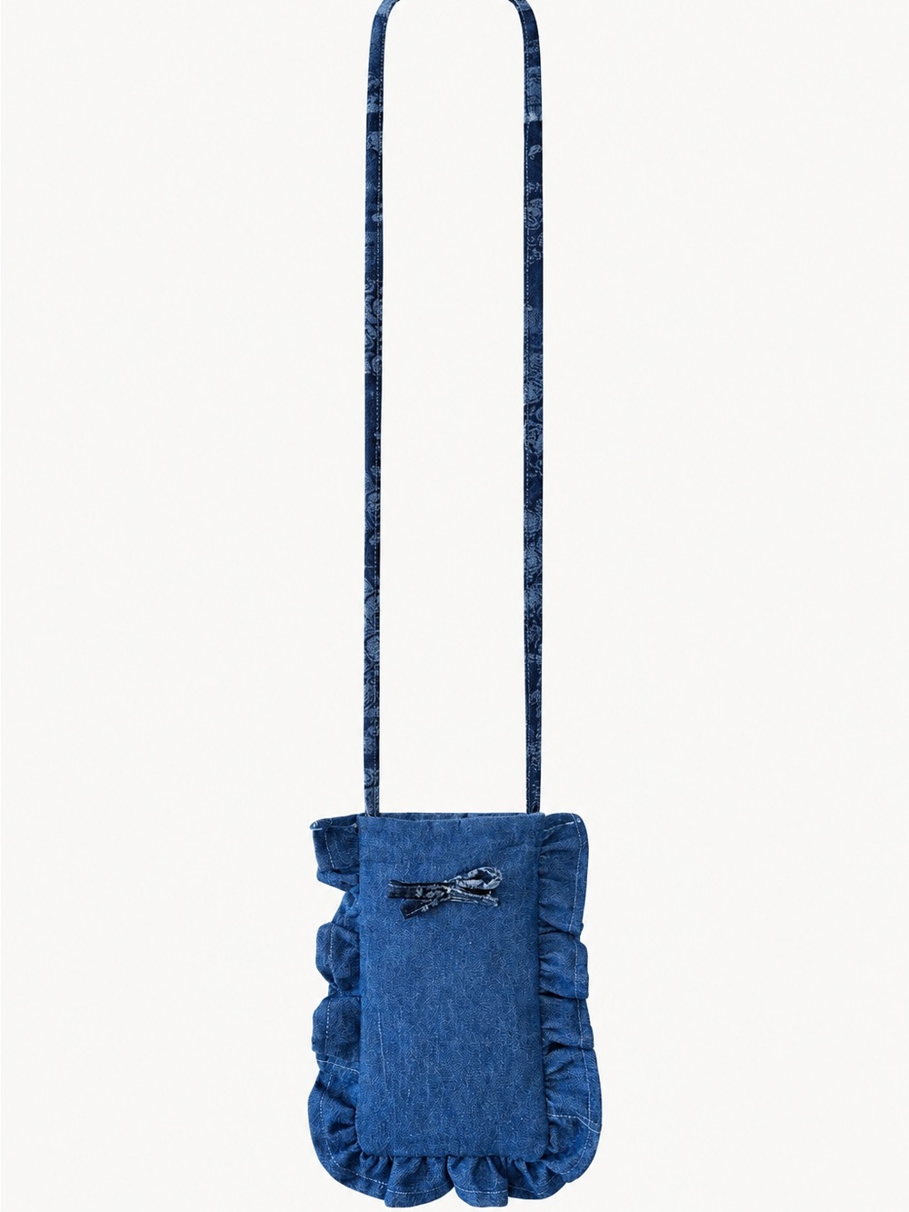 Handmade Denim Ruffle Crossbody Bag Blue Jean Bow Cottagecore Y2K - Picture 9 of 10